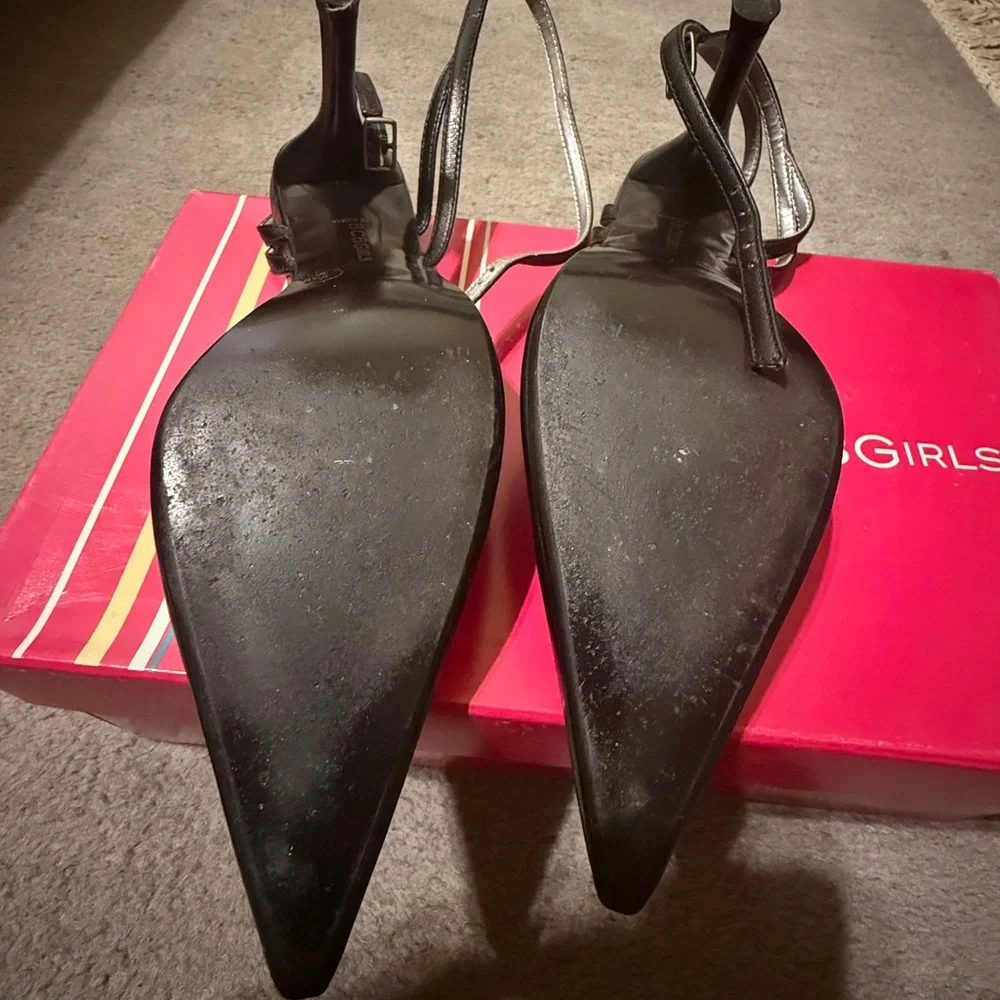 BCBG Black Pointed Slingback Heels Leather EU 36.5 US 6.5